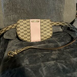 Michael Kors Beige and Pink Monogram Belt Bag
